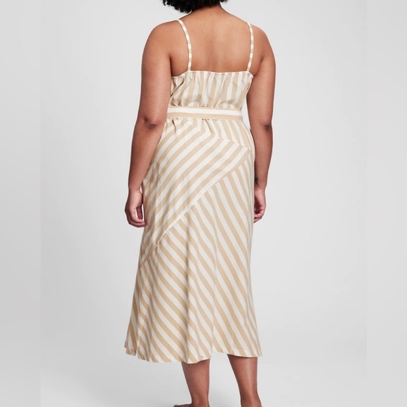 GAP Belted Patchwork Khaki Striped Midi Dress - Picture 3 of 11